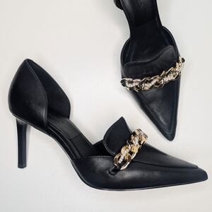 Karl Lagerfeld Paris Shivani Point Toe Embellished Pumps Black Leather Size 9